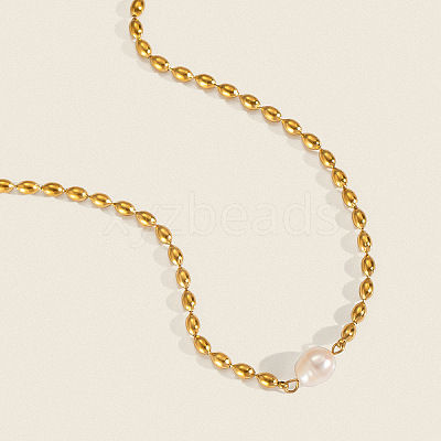 French Natural Freshwater Pearl Potato Stainless Steel Rice Beaded Necklaces for Women LS-KT1786-1
