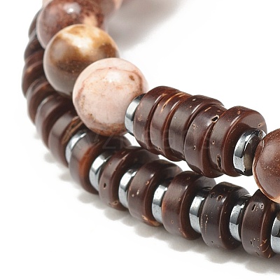 Natural Zebra Jasper & Synthetic Non-magnetic Hematite Beads Energy Stretch Bracelets Set BJEW-JB07142-02-1