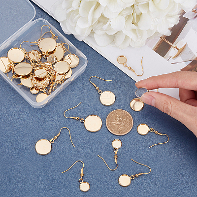 30Pcs 5 Style Flat Round Stainless Steel Dangle Earrings EJEW-UN0001-60-1