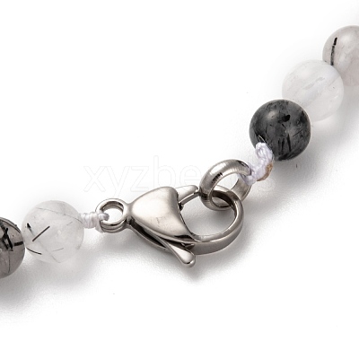 Natural Tourmalinated Quartz Graduated Beaded Necklaces & Stretch Bracelets Jewelry Sets SJEW-H304-01D-1