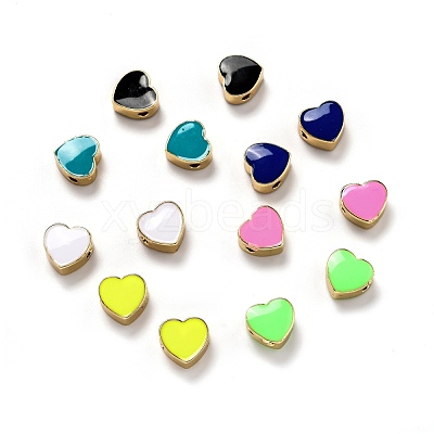 Brass Enamel Beads KK-B029-14G-1