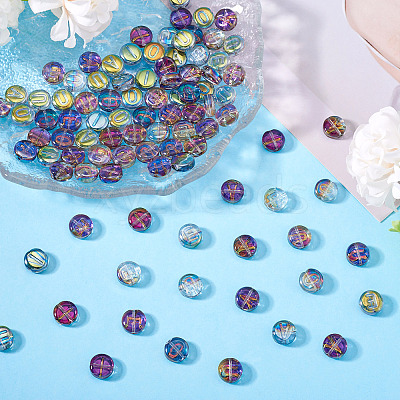 100Pcs 5 Styles Transparent Electroplated UV Plating Glass Beads GLAA-TA0003-19C-1