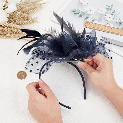 Polyester Mesh Veil Hair Bands OHAR-WH0034-12B-1