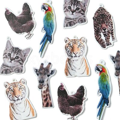 12Pcs 6 Styles Printed Opaque Acrylic Pendants SACR-FS0001-26-1