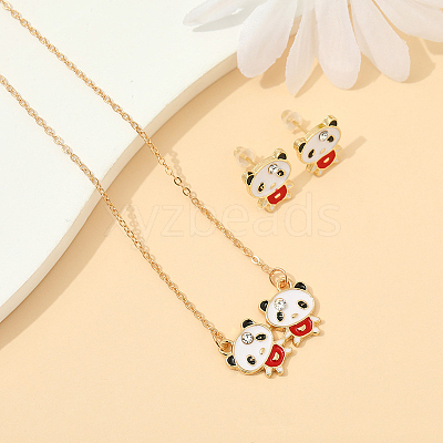 Panda Alloy Enamel & Rhinestones Stud Earring & Pendant Necklaces Sets for Women FS-WGAF002-10-1