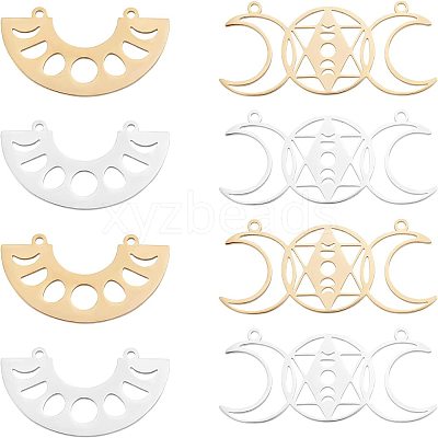 16Pcs 4 Style 201 Stainless Steel Pendant Links STAS-DC0002-64-1