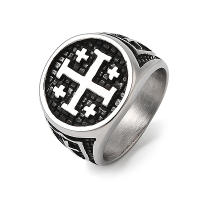 Jerusalem Cross 304 Stainless Steel Finger Rings for Men RJEW-D339-01B-AS-1