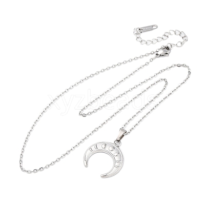 Double Horn 304 Stainless Steel Pendant Necklaces NJEW-M096-09P-1