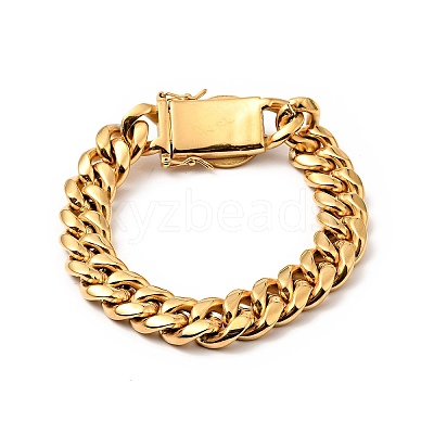 Ion Plating(IP) 304 Stainless Steel Curb Chains Bracelet with Crystal Rhinestone BJEW-E009-05G-02-1