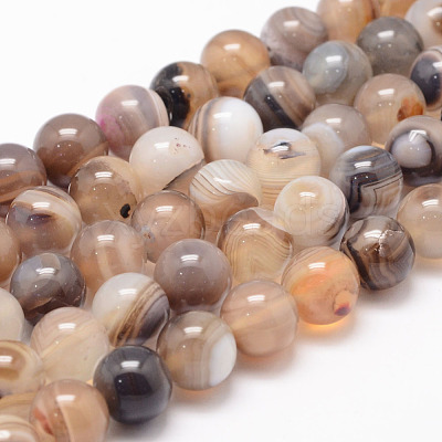 Natural Striped Agate/Banded Agate Bead Strands G-K155-A-10mm-13-1