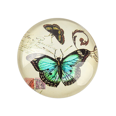 Butterfly Printed Glass Half Round/Dome Cabochons X-GGLA-N004-25mm-C-1