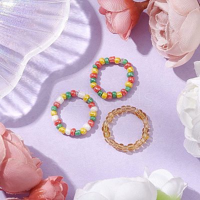 Glass Beads Stretch Rings for Woman RJEW-JR00735-1