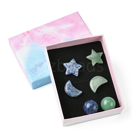 Natural Gemstone Healing Moon & Star & Round Ornaments AJEW-FS0001-12A-1