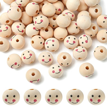 Printed Natural Wood European Beads LS-WOOD-T019-13B-01-1
