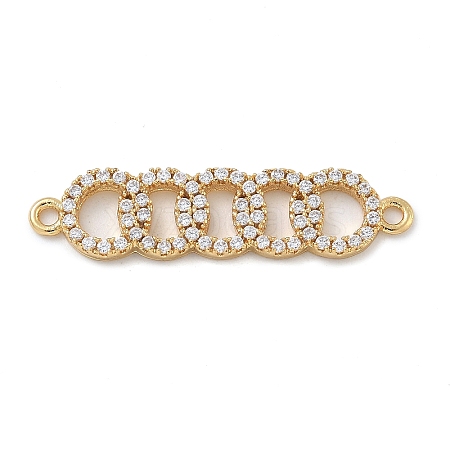 Rack Plating Brass Micro Pave Clear Cubic Zirconia 5 Rings Connector Charms KK-A234-080G-1