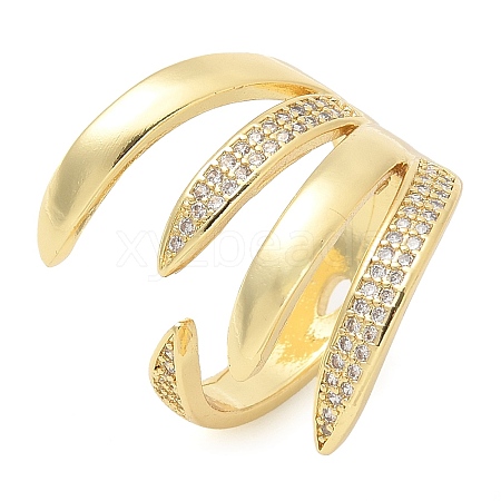 Brass Micro Pave Clear Cubic Zirconia Cuff Rings RJEW-M029-03G-1