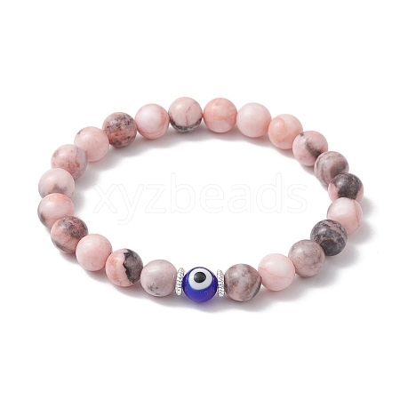 8mm Round Natural Pink Zebra Jasper Stretch Bracelets BJEW-JB10498-1