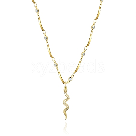 Snake Brass Micro Pave Cubic Zirconia Pendant Necklaces NJEW-PH01396-1