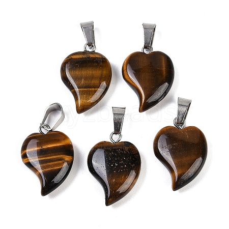 Natural Tiger Eye Heart Pendants G-H073-03P-14-1