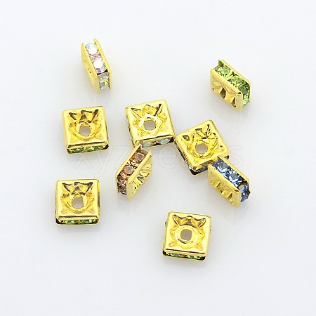 Brass Rhinestone Spacer Beads X-RB-A013-6x6-G-1