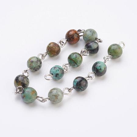 Handmade Natural African Turquoise(Jasper) Beaded Chains AJEW-JB00332-01-1