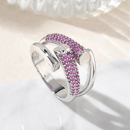 Brass Micro Pave Cubic Zirconia Cuff Open Rings for Women RJEW-L343-12P-02-1