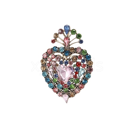 Heart Alloy Rhinestone Brooches for Backpack Clothes PW-WGD3602-02-1