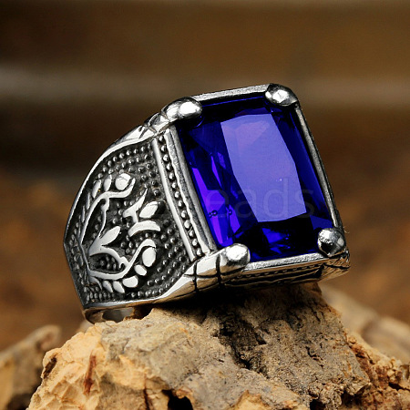 316L Stainless Steel & Cubic Zirconia Men's Vintage Carved Finger Rings FS-WG82D33-22-1