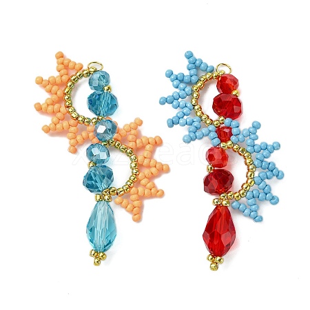 2Pcs Glass Seed Beaded Arc Pendants PALLOY-MZ00515-1