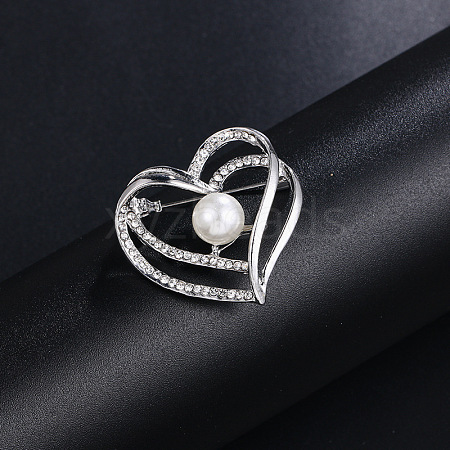 Heart Alloy Rhinestone Brooches for Women PW-WGCAEA0-02-1