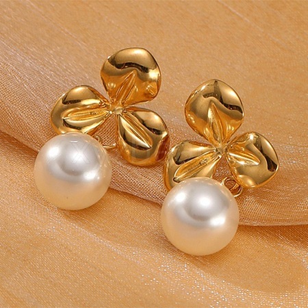 304 Stainless Steel ABS pearl Stud Earrings EJEW-S226-07G-01-1