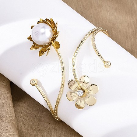 Lotus Alloy Arm Cuff Bangles for Girl Women AJEW-A063-01J-G-1