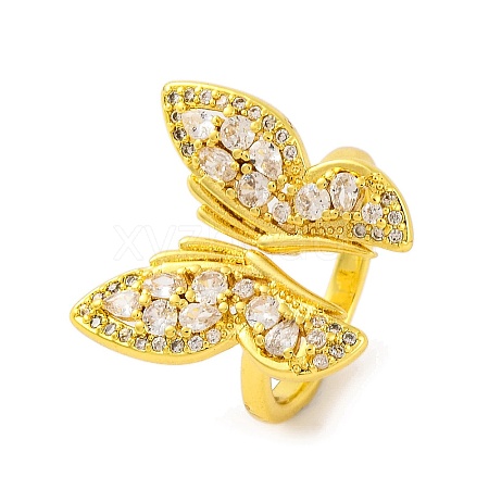 Butterfly Brass Micro Pave Cubic Zirconia Open Cuff Ring for Women RJEW-U003-29B-G-1