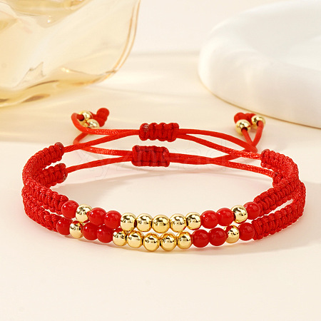 2pcs Bohemian Style Brass Round Beads Braided Bead Bracelets BG7605-1