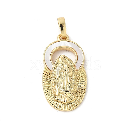 Brass Pave Natural White Shell Religion Pendants KK-S522-23G-D-1