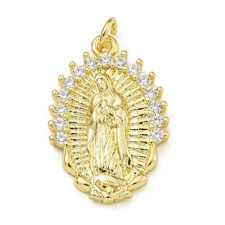 Virgin Mary Theme Rack Plating Brass Micro Pave Clear Cubic Zirconia Pendants KK-Z067-06G-01-1