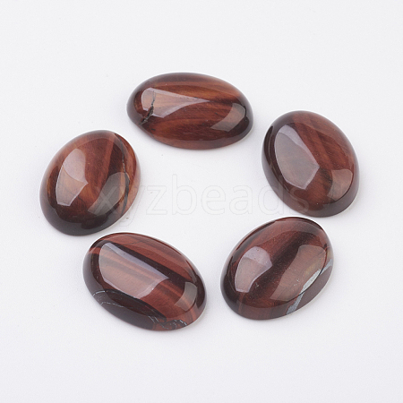 Natural Dyed & Heated Red Tiger Eye Flat Back Cabochons G-G741-13x18mm-13-1