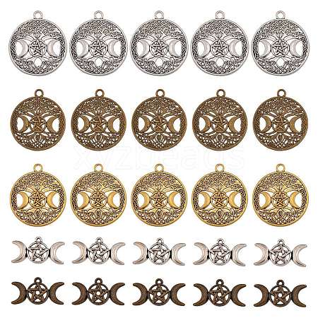 50Pcs 5 Style Tibetan Style Hollow Alloy Pendants TIBEP-SZ0001-14-1