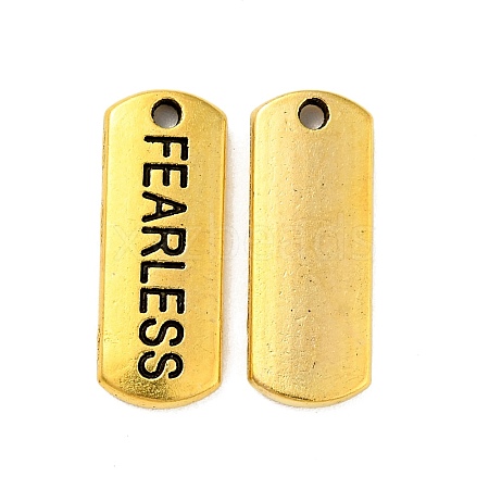 Tibetan Style Alloy Rectangle with Word Fearless Pendants TIBEP-Q043-064AG-RS-1