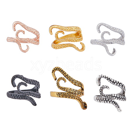SUPERFINDINGS 5pcs 5 style Alloy Octopus Tentacle Open Cuff Rings Set RJEW-FH0001-01-1