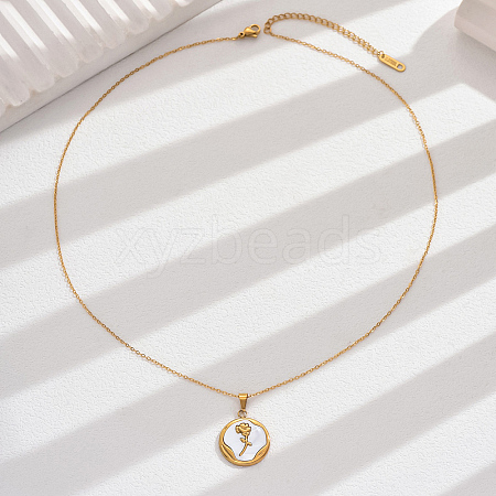 Vintage Luxury Stainless Steel Enamel Rose Pendant Necklaces for Women Daily Wear YQ3958-2-1