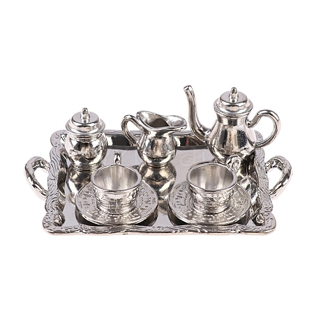 Dollhouse Simulation Mini Alloy Pattern Tea Set Model Ornament PW-WG90939-01-1