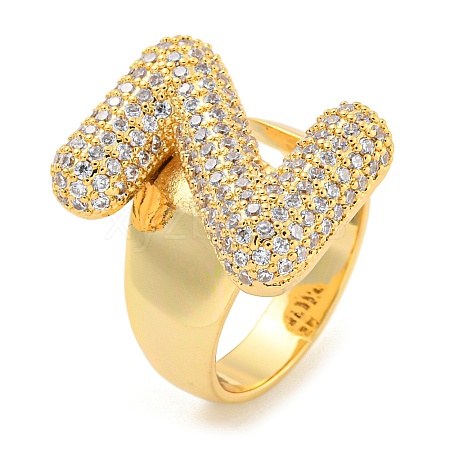 Brass Micro Pave Clear Cubic Zirconia Letter Open Cuff Ring for Women RJEW-M173-01G-Z-1