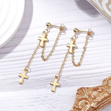 Brass Chains Long Dangle Stud Earrings for Women EJEW-JE06223-1