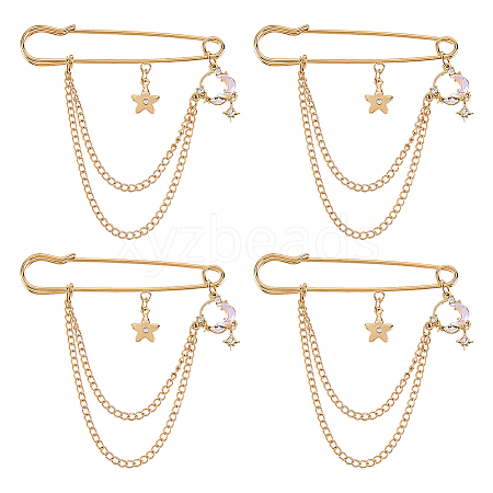 4Pcs Moon & Star Alloy Rhinestone Hanging Chain Brooch JEWB-FG0001-84B-1
