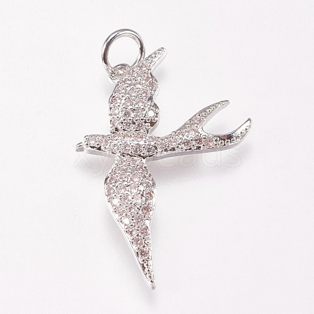 Brass Micro Pave Cubic Zirconia Bird Pendants X-ZIRC-A009-36P-1