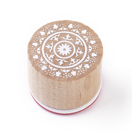 Floral Pattern Wooden Rubber Stamp AJEW-WH0109-97D-1