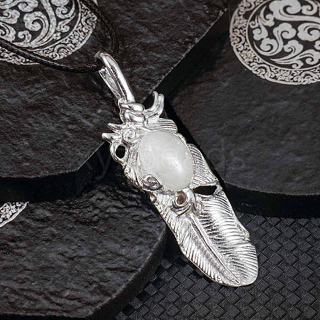 Vintage Natural Quartz Crystal Alloy Feather Pendant Necklace for Women Men AO2435-7-1