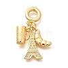 Brass Clear Cubic Zirconia Croissant & Cup & Eiffel Tower European Dangle Charms KK-U048-20G-1