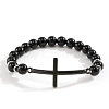 Baking Paint Natural Black Agate Beaded Stretch Bracelets for Women Men MG9269-5-1